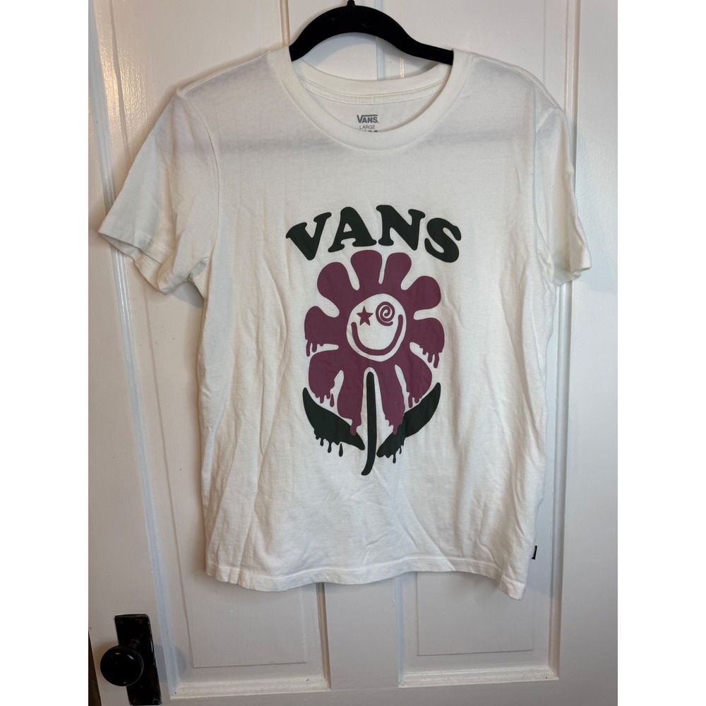 Vans Melting Flower Smiley Face Graphic T-Shirt White Large Unisex